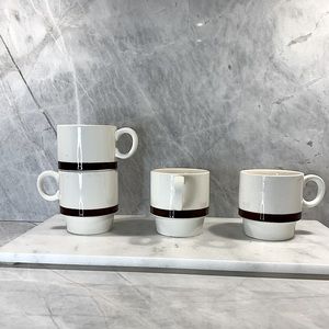 Vintage made in Japan espresso|coffee stacking mugs x4 cream with brown glaze